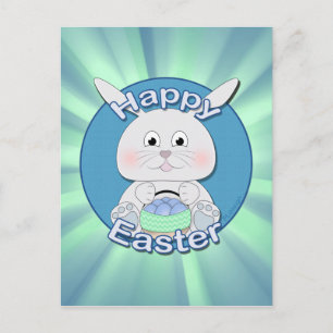 Cartes Pour Fêtes Annuelles Cute Blue Bunny Boy avec panier d'oeufs de Pâques