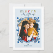 Cartes Pour Fêtes Annuelles Cute Blue Christmas Bow Heart Frame Photo (Devant)