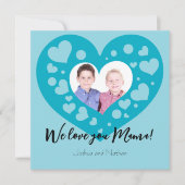 Cartes Pour Fêtes Annuelles Cute Blue coeurs photo Nous t'aimons maman (Devant)