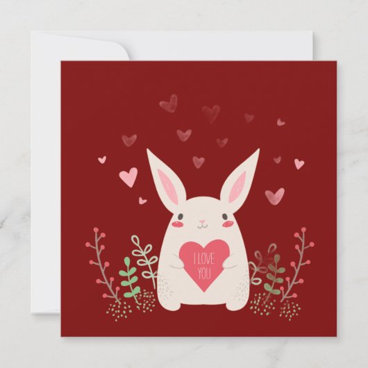 Cartes Pour Fêtes Annuelles Cute Bourgogne Lapin de Saint Valentin (Devant)
