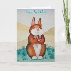 Cartes Pour Fêtes Annuelles cute brown Bunny smiling and colourful flowers art