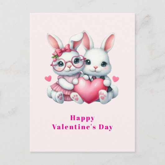 Cartes Pour Fêtes Annuelles Cute Bunnies Sharing a Heart Valentine's Day (Devant)