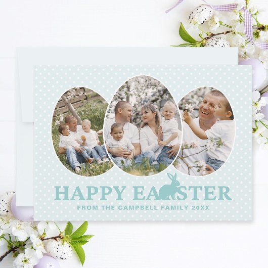 Cartes Pour Fêtes Annuelles Cute Bunny Pastel Turquoise Forme d'oeuf Pâques Ph