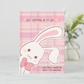 Cartes Pour Fêtes Annuelles Cute Bunny Pink Greeting (Debout devant)