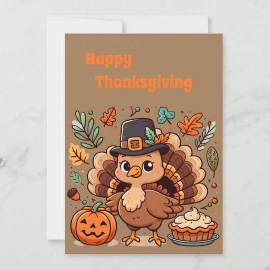 Cartes Pour Fêtes Annuelles Cute caricature Thanksgiving dinde et citrouille (Devant)