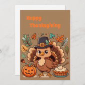 Cartes Pour Fêtes Annuelles Cute caricature Thanksgiving dinde et citrouille (Devant / Derrière)