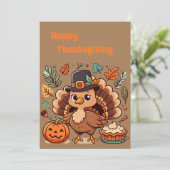 Cartes Pour Fêtes Annuelles Cute caricature Thanksgiving dinde et citrouille (Debout devant)