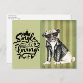 Cartes Pour Fêtes Annuelles Cute Carlin Dude | Single And Love It Valentine (Devant / Derrière)