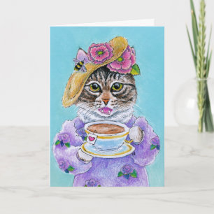 Cartes Pour Fêtes Annuelles Cute Cat Tea Flowers Bee Love card