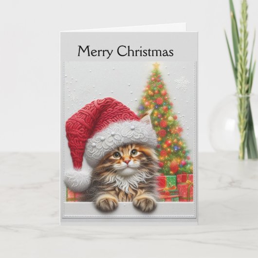 Cartes Pour Fêtes Annuelles Cute Cat with Santa Hat Christmas (Devant)