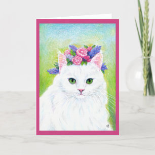 Cartes Pour Fêtes Annuelles Cute Chat avec Fleurs de Printemps Casquette Pâque