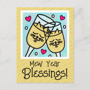 Cartes Pour Fêtes Annuelles Cute Chat Face Champagne Toit Nouvel An