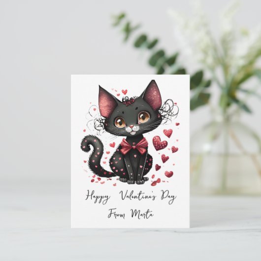 Cartes Pour Fêtes Annuelles Cute chat noir personnalisées valentine (Debout devant)