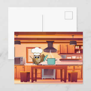 Cartes Pour Fêtes Annuelles Cute Chef Owl Cuisine en cuisine