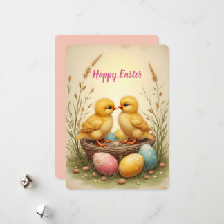 Cartes Pour Fêtes Annuelles Cute chicks and colorful Easter eggs, nostalgic 