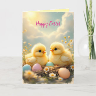 Cartes Pour Fêtes Annuelles Cute chicks and colorful Easter eggs, vintage