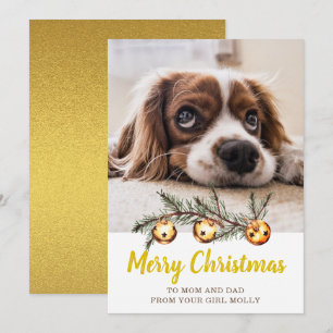 Cartes Pour Fêtes Annuelles Cute Chien Photo Joyeux Noël Maman Papa Gold
