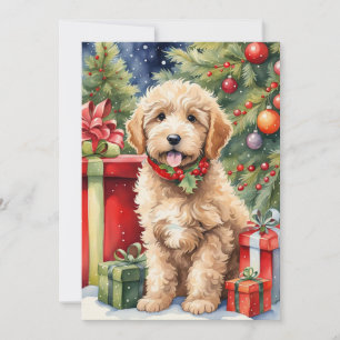 Cartes Pour Fêtes Annuelles Cute Christmas Labradoodle Puppy with Gifts