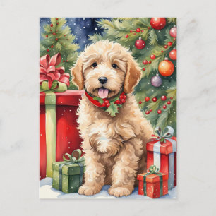 Cartes Pour Fêtes Annuelles Cute Christmas Labradoodle Puppy with Gifts
