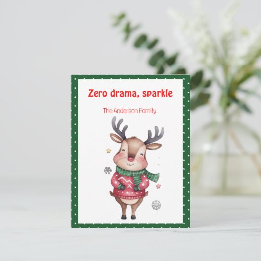 Cartes Pour Fêtes Annuelles Cute christmas reindeer funny wish green Postcard (Debout devant)