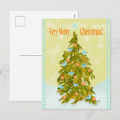 Cartes Pour Fêtes Annuelles Cute Christmas Tree with Blue Birds (Devant / Derrière)