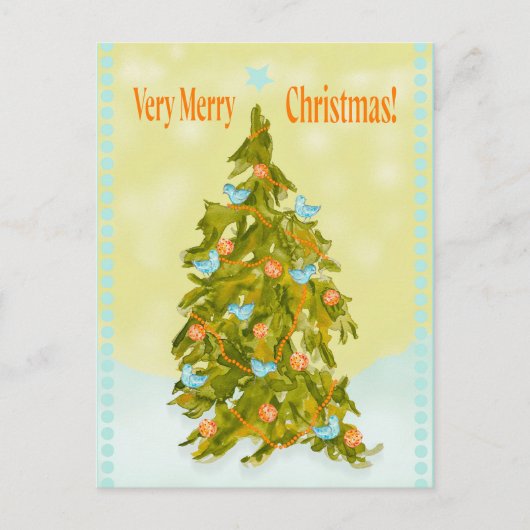 Cartes Pour Fêtes Annuelles Cute Christmas Tree with Blue Birds (Devant)