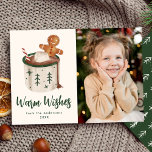 Cartes Pour Fêtes Annuelles Cute Cookies and Cocoa Photo<br><div class="desc">Carte photo de Noël mignonne avec une tasse à café rustique de pin débordant de délicieux chocolats chauds, un biscuit homme en pain d'épices, un mallow et un sucre de canne. "Chaleureux" est affiché dans un script vert foncé avec un arrière - plan crème. Personnalisez la carte de Noël au...</div>