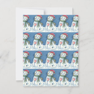 CARTES POUR FÊTES ANNUELLES CUTE CUTE CHATTE DE NEIGE, FLAKES DE NEIGE CHAT ET