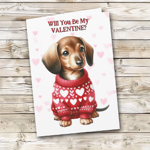 Cartes Pour Fêtes Annuelles Cute Dachshund Chiot en Sweat Valentine