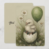 Cartes Pour Fêtes Annuelles Cute Easter Chick with Easter Egg Spring Daisies (Devant / Derrière)