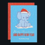 Cartes Pour Fêtes Annuelles Cute Elephant Père Noël Vacances d'hiver Joyeux No<br><div class="desc">Caricature d'animal mignonne avec des puns drôles pour votre fête de vacances. Joyeux Noël et Bonne Année. Vous pouvez customiser le texte et la couleur arrière - plan pour convenir à votre occasion. Idéal pour les enfants et les enfants qui aiment les animaux.</div>