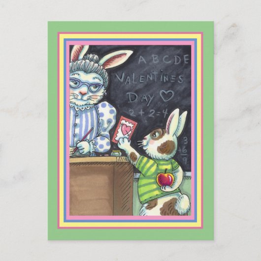 CARTES POUR FÊTES ANNUELLES CUTE ENSEIGNANT'S PET, APPLE & VALENTINE BUNNY RAB (Devant)