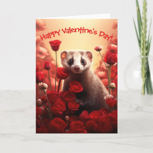 Cartes Pour Fêtes Annuelles Cute Ferret avec coeur de fleurs Saint Valentin