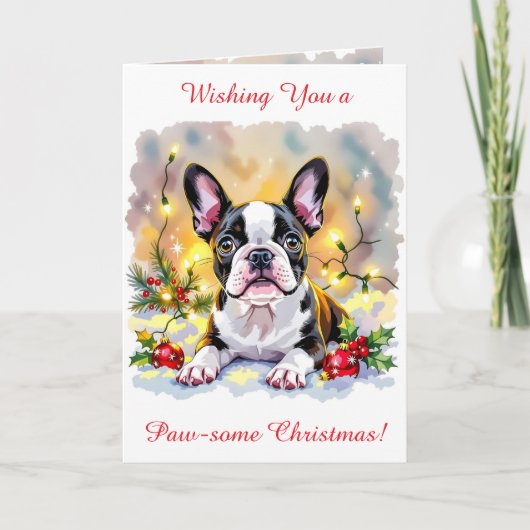 Cartes Pour Fêtes Annuelles Cute Festive Boston Terrier Personalized Christmas (Devant)
