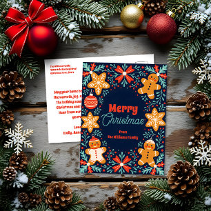 Cartes Pour Fêtes Annuelles Cute Folk Art Gingerbread et Foliage Noël