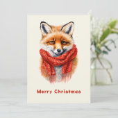 Cartes Pour Fêtes Annuelles Cute Fox in a Red Scarf Autumn Image (Debout devant)