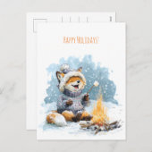 Cartes Pour Fêtes Annuelles Cute fox in warm sweater roasting marshmallows, (Devant / Derrière)
