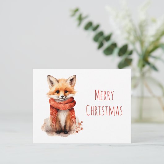 Cartes Pour Fêtes Annuelles Cute Fox Pup in a Red Scarf Christmas (Debout devant)