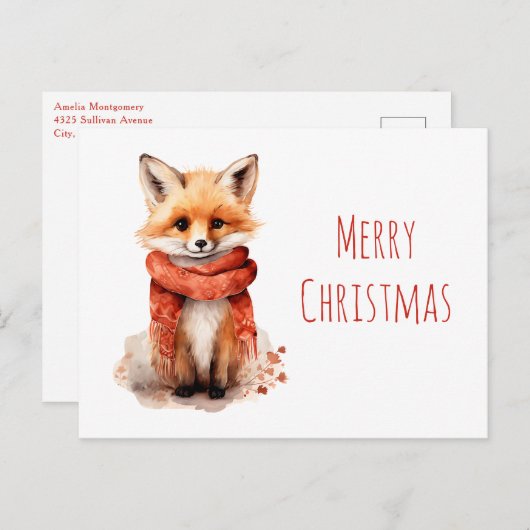 Cartes Pour Fêtes Annuelles Cute Fox Pup in a Red Scarf Christmas (Devant / Derrière)