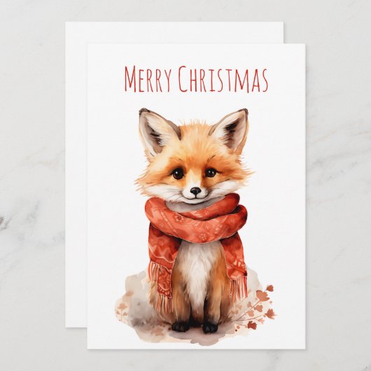 Cartes Pour Fêtes Annuelles Cute Fox Pup in a Red Scarf Christmas (Devant / Derrière)