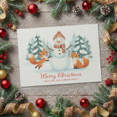 Cartes Pour Fêtes Annuelles Cute Foxes and Snowman Merry Christmas