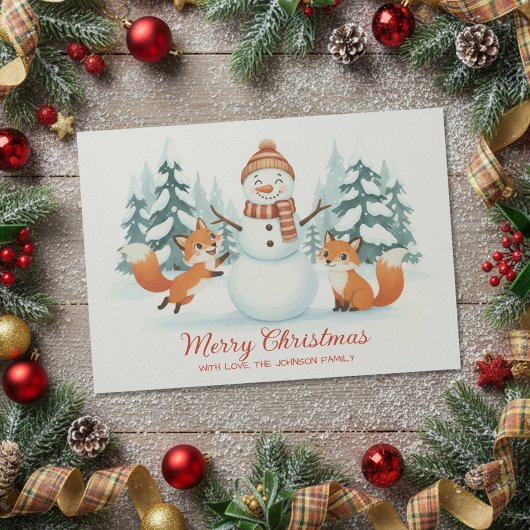 Cartes Pour Fêtes Annuelles Cute Foxes and Snowman Merry Christmas