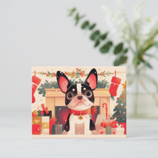 Cartes Pour Fêtes Annuelles Cute French Bulldog by the Christmas Fireplace