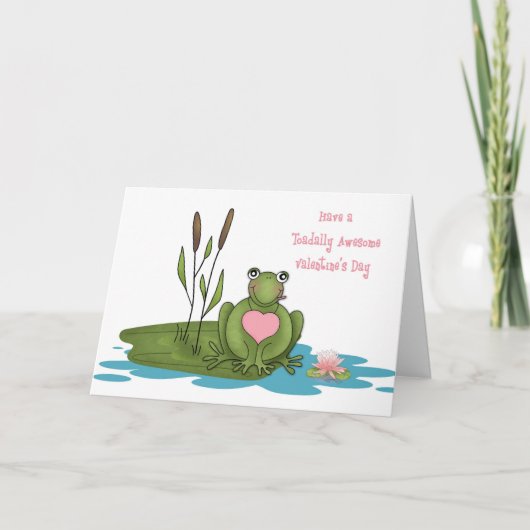 Cartes Pour Fêtes Annuelles Cute Frog, Lily Pad, Toadally Awesome Valentine's (Devant)