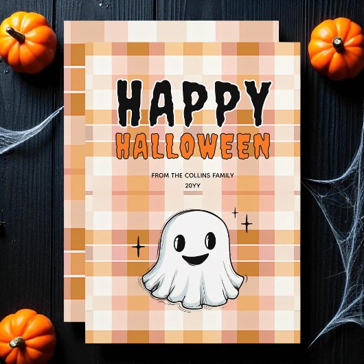 Cartes Pour Fêtes Annuelles Cute Ghost Éffrayant Orange et Black Happy Hallowe