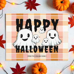 Cartes Pour Fêtes Annuelles Cute Ghost Famille Moderne Orange Joyeux Halloween