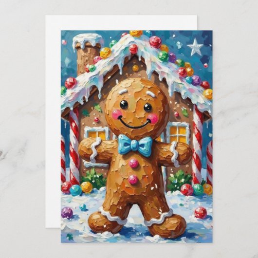 Cartes Pour Fêtes Annuelles Cute Gingerbread Man Cheerful Christmas Cookie Art (Devant / Derrière)