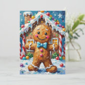 Cartes Pour Fêtes Annuelles Cute Gingerbread Man Cheerful Christmas Cookie Art (Debout devant)