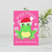 Cartes Pour Fêtes Annuelles Cute Girl Grenouille rose Noël Santa Hat Nouveauté (Debout devant)