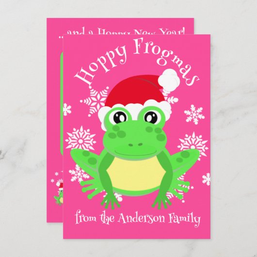 Cartes Pour Fêtes Annuelles Cute Girl Grenouille rose Noël Santa Hat Nouveauté (Devant / Derrière)